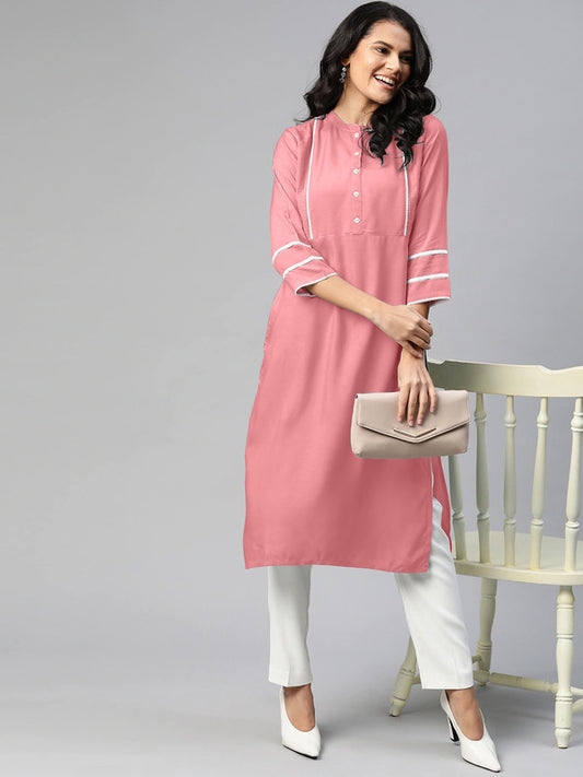 Pink Coloured Fancy Designer Rayon Kurti!!