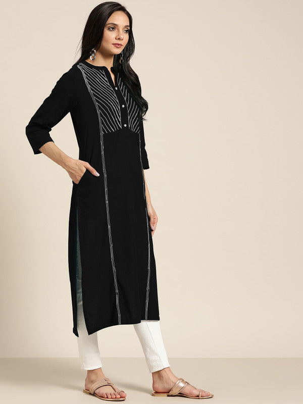 Black Coloured Fancy Designer Rayon Kurti!!