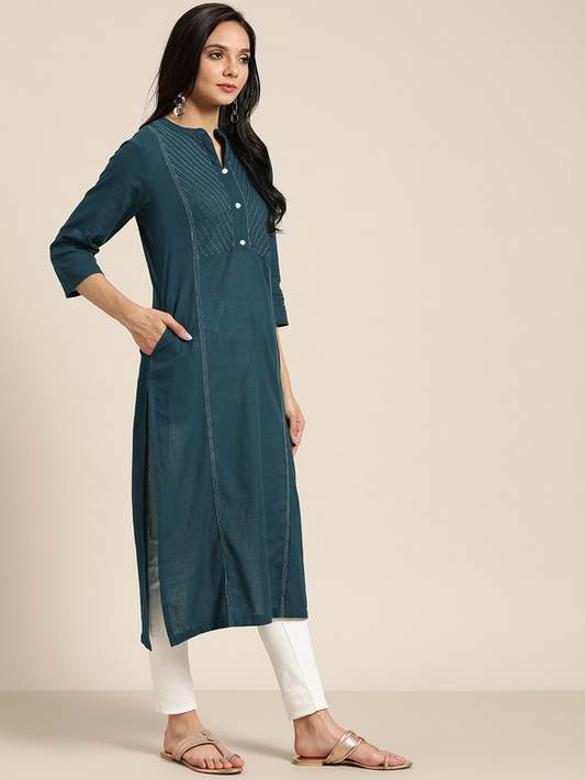 Dark Rama Blue Coloured Fancy Designer Rayon Kurti!!