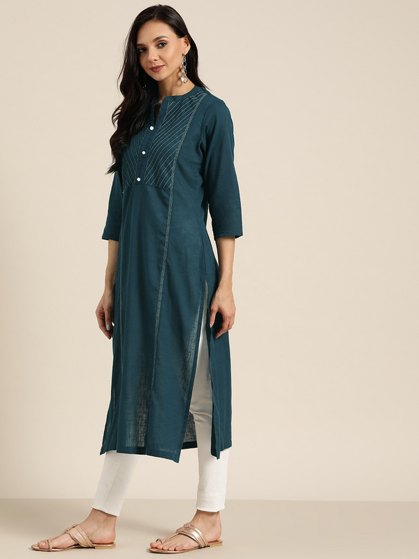 Dark Rama Blue Coloured Fancy Designer Rayon Kurti!!