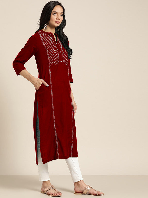 Maroon Coloured Fancy Designer Rayon Kurti!!