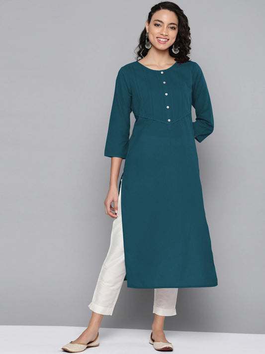 Dark Rama Blue Coloured Fancy Designer Rayon Kurti!!