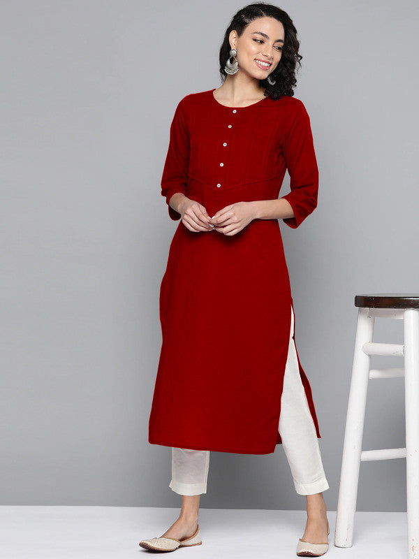 Maroon Coloured Fancy Designer Rayon Kurti!!