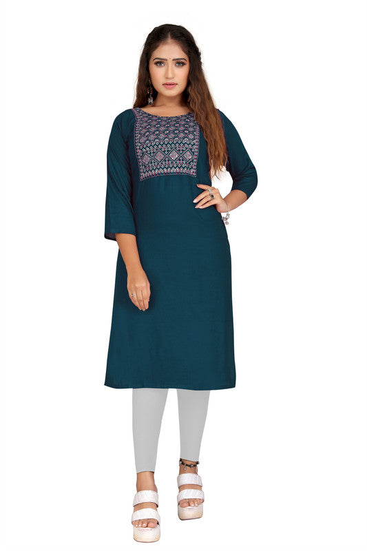 Dark Rama Blue Coloured Fancy Designer Rayon Kurti!!