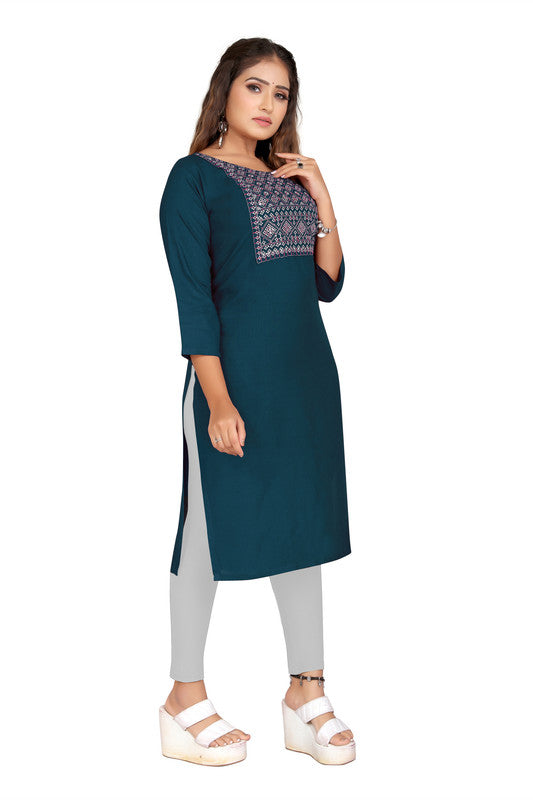 Dark Rama Blue Coloured Fancy Designer Rayon Kurti!!