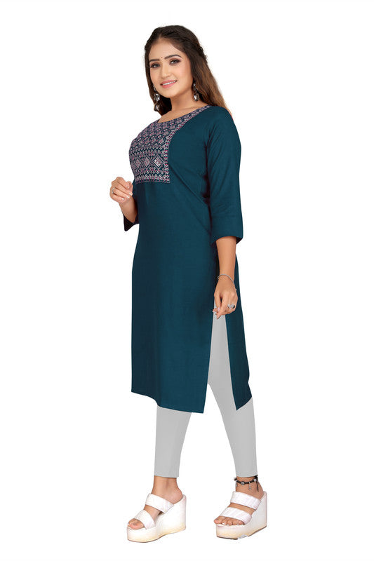 Dark Rama Blue Coloured Fancy Designer Rayon Kurti!!