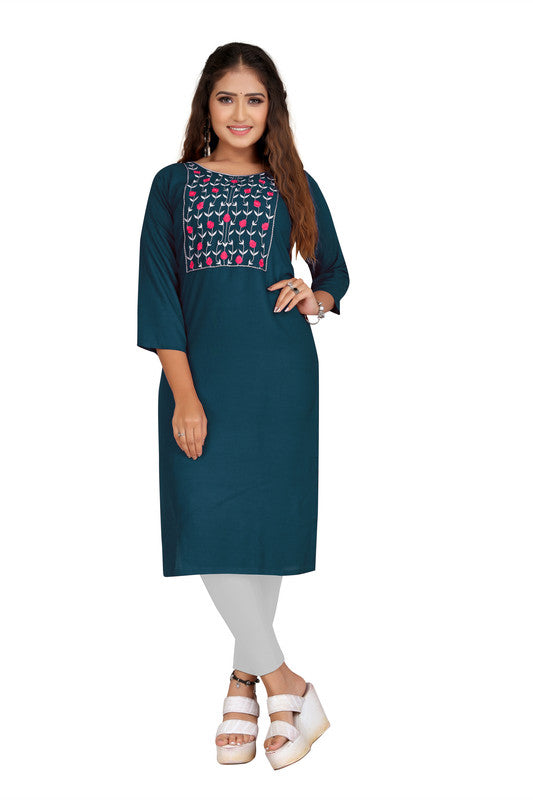 Dark Rama Blue Coloured Fancy Designer Rayon Kurti!!