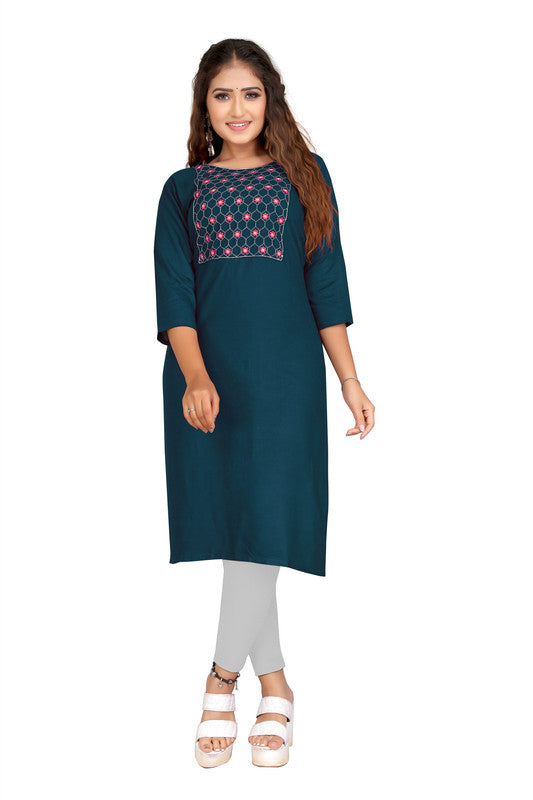 Dark Rama Blue Coloured Fancy Designer Rayon Kurti!!