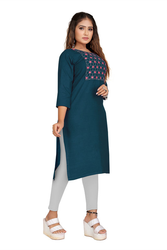 Dark Rama Blue Coloured Fancy Designer Rayon Kurti!!