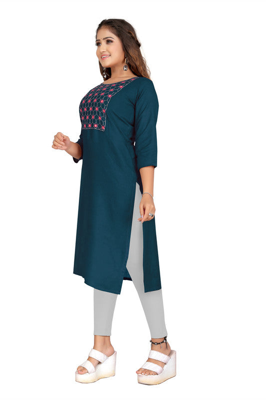 Dark Rama Blue Coloured Fancy Designer Rayon Kurti!!