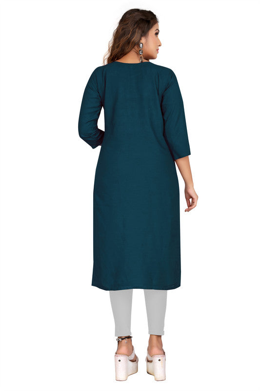 Dark Rama Blue Coloured Fancy Designer Rayon Kurti!!