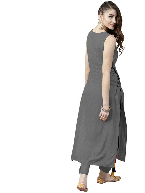 Grey Coloured Fancy Designer Rayon Kurti!!