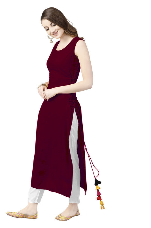 Maroon Coloured Fancy Designer Rayon Kurti!!