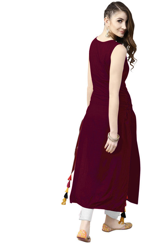 Maroon Coloured Fancy Designer Rayon Kurti!!