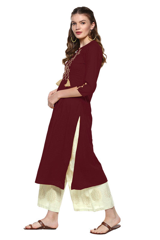 Maroon Coloured Fancy Designer Rayon Kurti!!