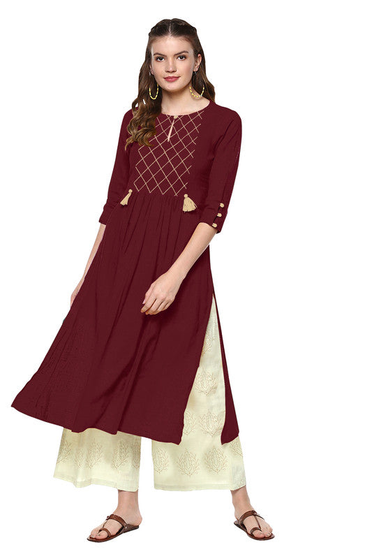 Maroon Coloured Fancy Designer Rayon Kurti!!