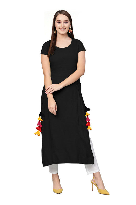 Black Coloured Fancy Designer Rayon Kurti!!