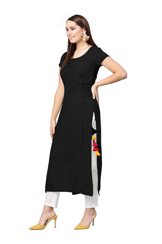 Black Coloured Fancy Designer Rayon Kurti!!