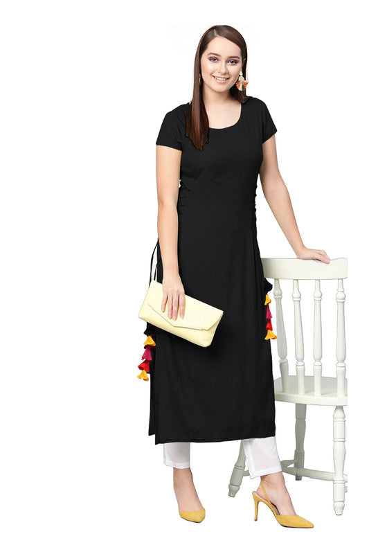 Black Coloured Fancy Designer Rayon Kurti!!