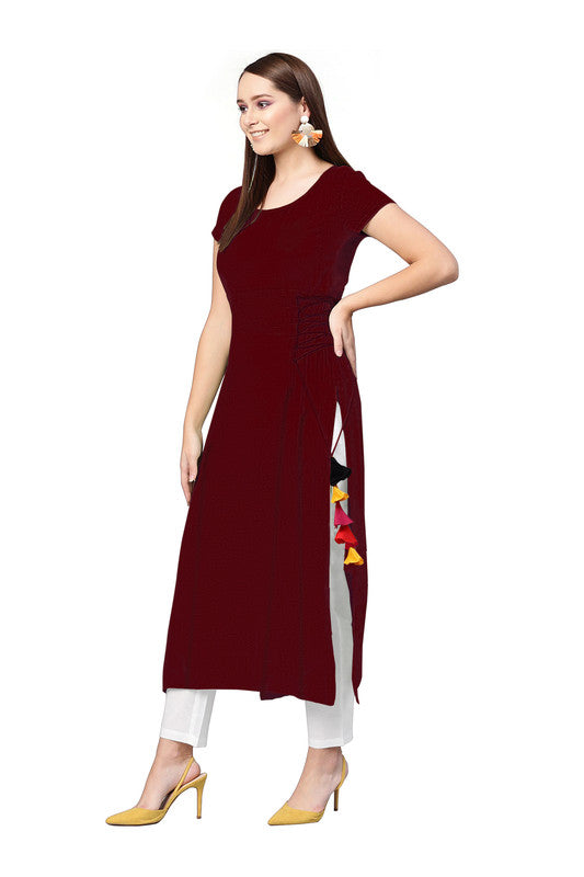 Maroon Coloured Fancy Designer Rayon Kurti!!