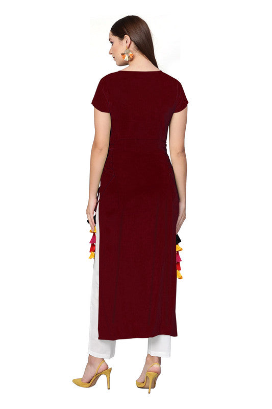 Maroon Coloured Fancy Designer Rayon Kurti!!