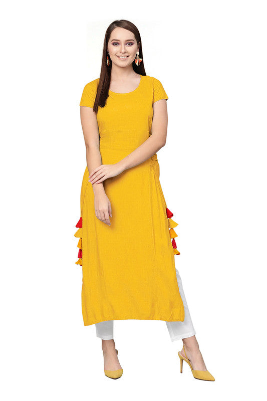 Yellow Coloured Fancy Designer Rayon Kurti!!