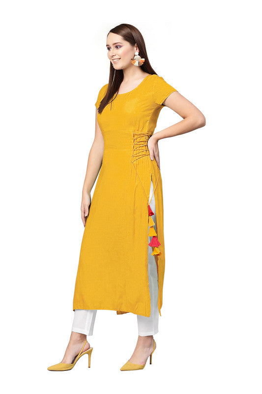 Yellow Coloured Fancy Designer Rayon Kurti!!