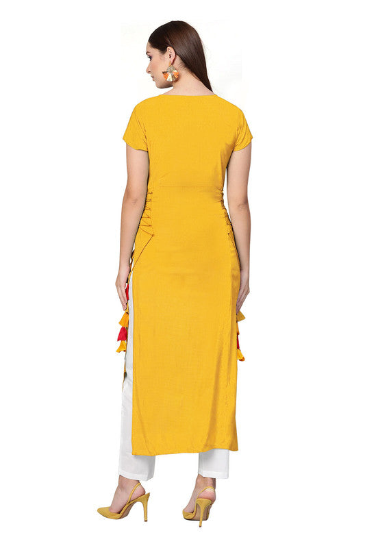 Yellow Coloured Fancy Designer Rayon Kurti!!