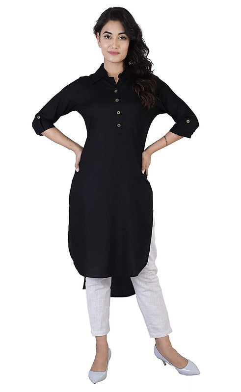 Black Coloured Fancy Designer Rayon Kurti!!