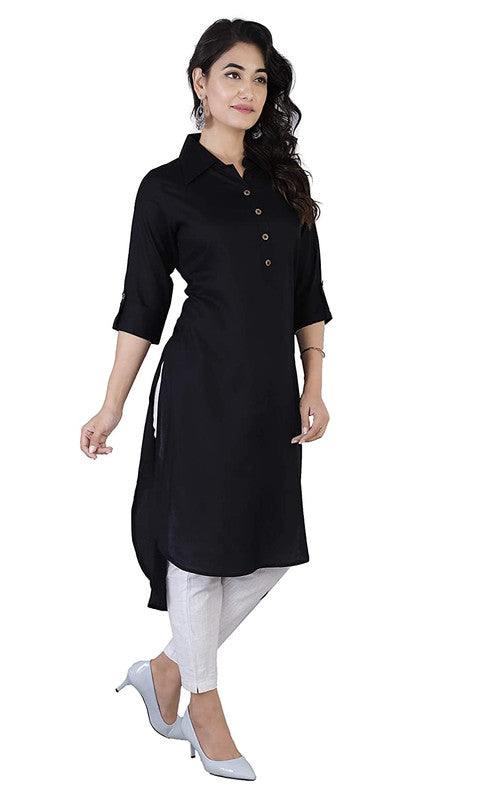 Black Coloured Fancy Designer Rayon Kurti!!