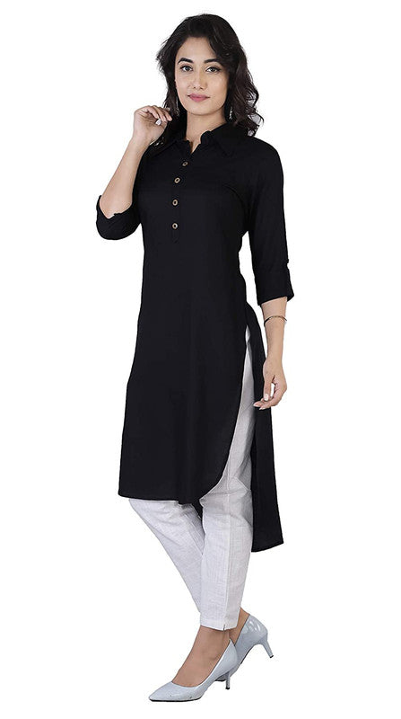 Black Coloured Fancy Designer Rayon Kurti!!