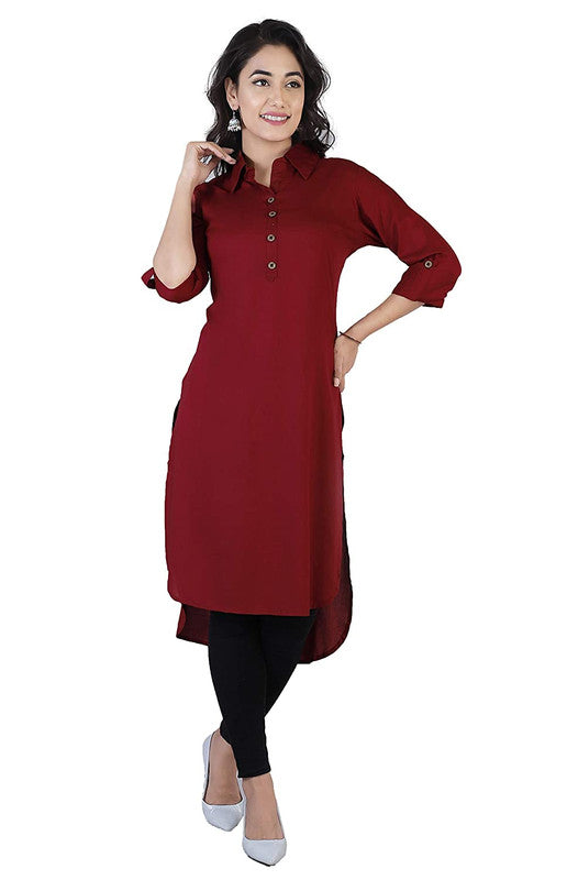 Maroon Coloured Fancy Designer Rayon Kurti!!