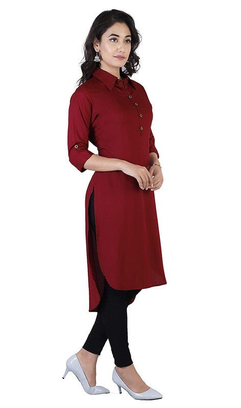 Maroon Coloured Fancy Designer Rayon Kurti!!