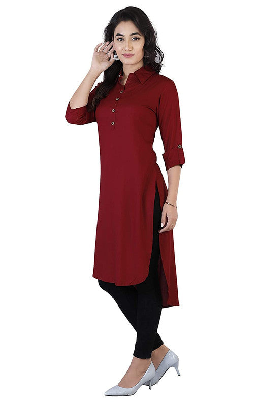 Maroon Coloured Fancy Designer Rayon Kurti!!