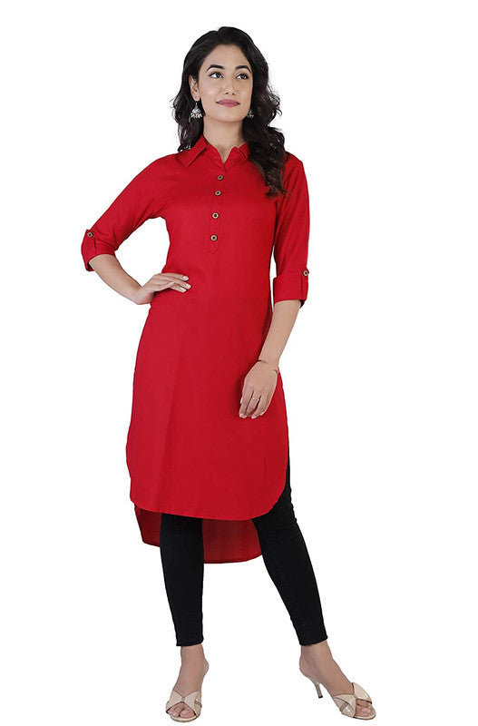 Red Coloured Fancy Designer Rayon Kurti!!