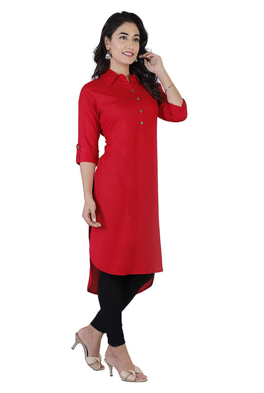 Red Coloured Fancy Designer Rayon Kurti!!