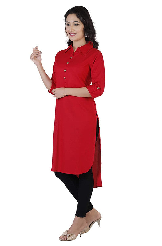 Red Coloured Fancy Designer Rayon Kurti!!