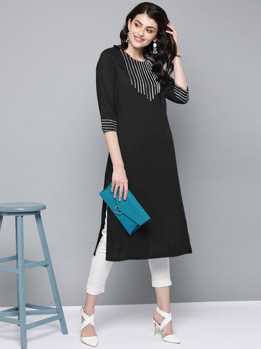 Black Coloured Fancy Designer Rayon Kurti!!