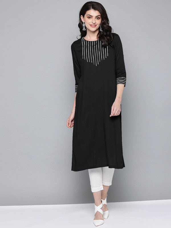 Black Coloured Fancy Designer Rayon Kurti!!