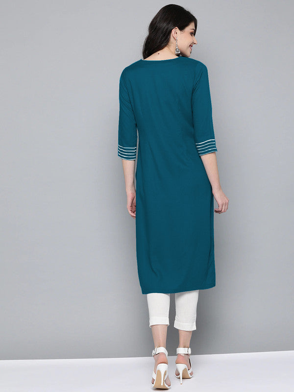 Dark Rama Blue Coloured Fancy Designer Rayon Kurti!!