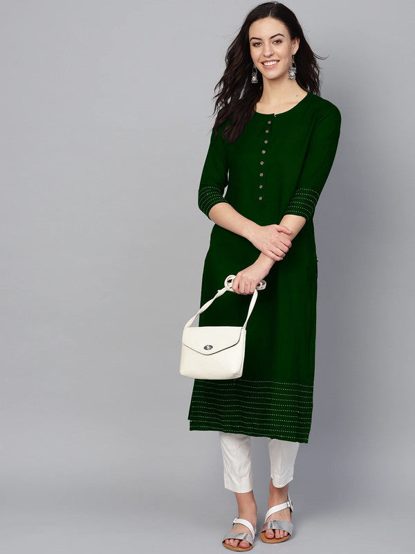 White & Green Pure Rayon Designer Long Slit Kurti with Pant!! – Royskart