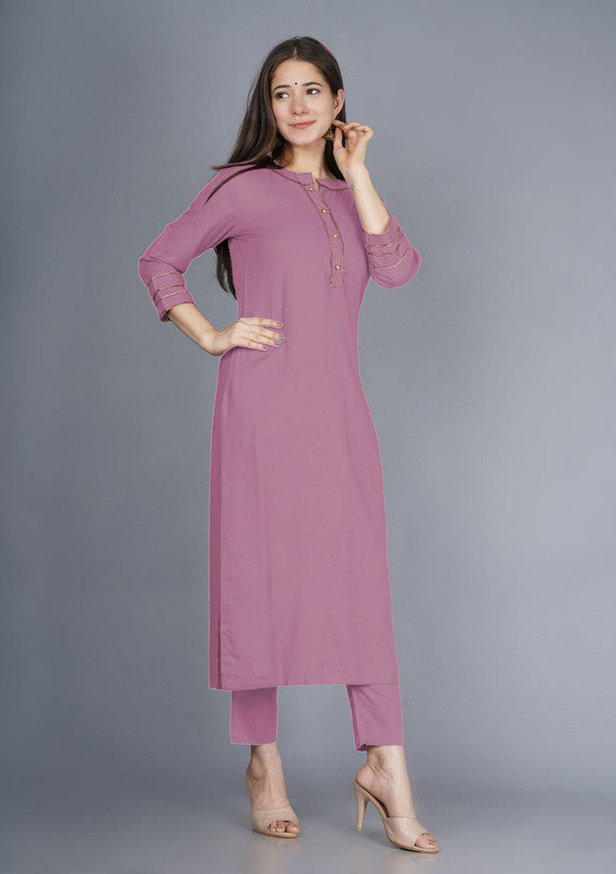 Dark Pink Coloured Fancy Designer Rayon Kurti with Bottom!!