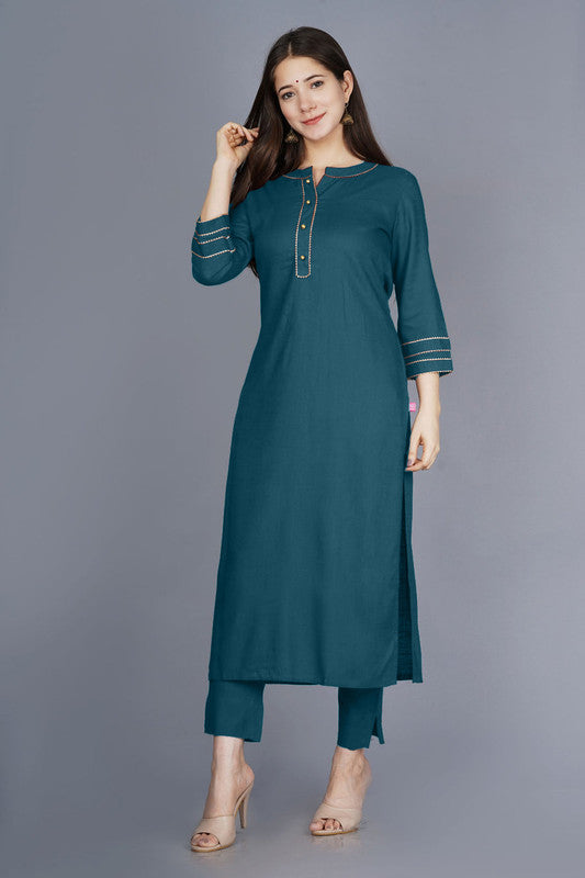 Dark Rama Green Coloured Fancy Designer Rayon Kurti with Bottom!!