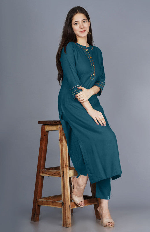 Dark Rama Green Coloured Fancy Designer Rayon Kurti with Bottom!!