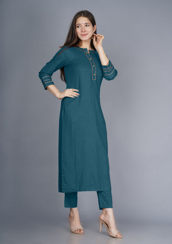 Dark Rama Green Coloured Fancy Designer Rayon Kurti with Bottom!!