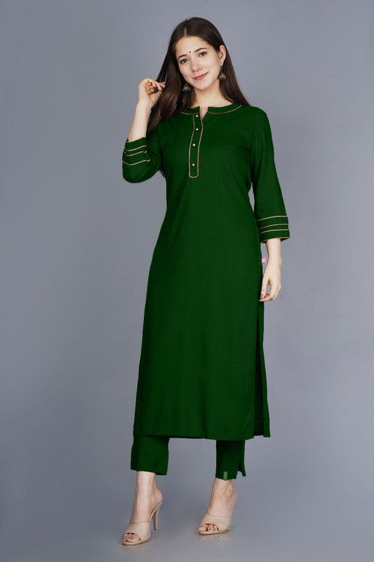 Green Coloured Fancy Designer Rayon Kurti with Bottom!!