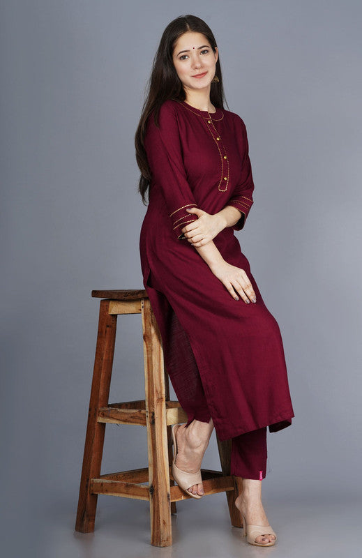 Maroon Coloured Fancy Designer Rayon Kurti with Bottom!!