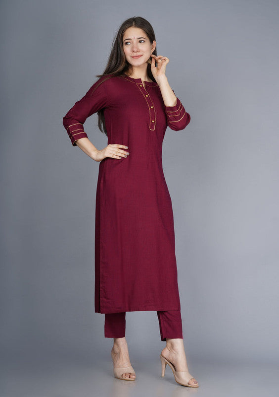 Maroon Coloured Fancy Designer Rayon Kurti with Bottom!!