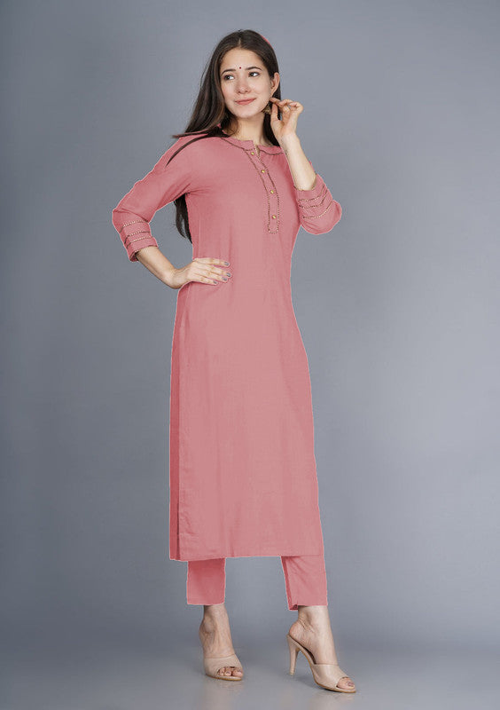 Pink Coloured Fancy Designer Rayon Kurti with Bottom!!