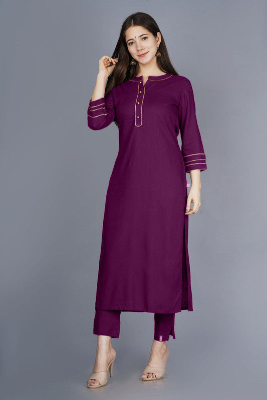 Wine Coloured Fancy Designer Rayon Kurti with Bottom!!